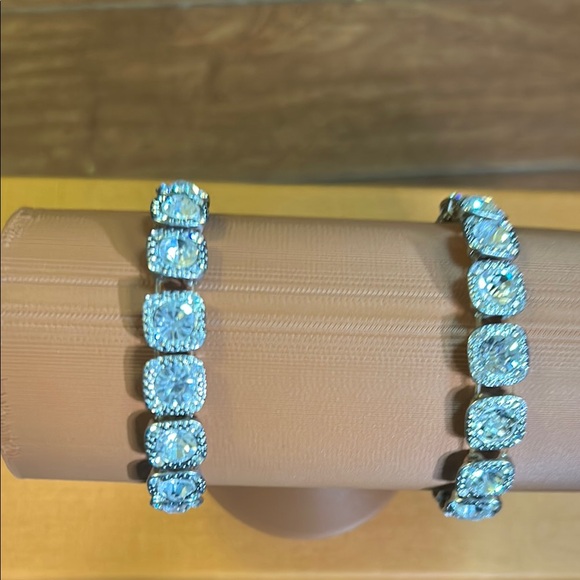 Silver stretch bracelets with crystals